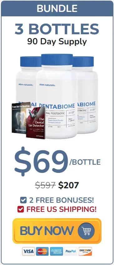 DentaBiome 3 bottle most popular bundle — 90 day supply with 2 free bonus guides and free US shipping